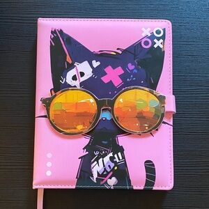 Pink Cat Notebook or Journal with removable Sunglasses